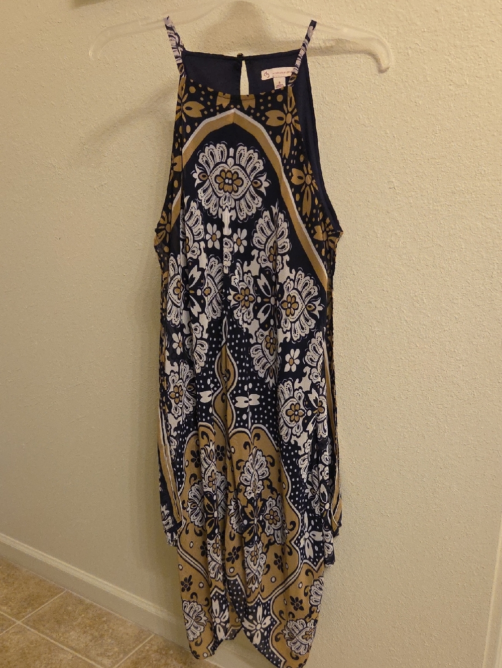 Navy Floral Halter Maxi Dress with Gold Accents